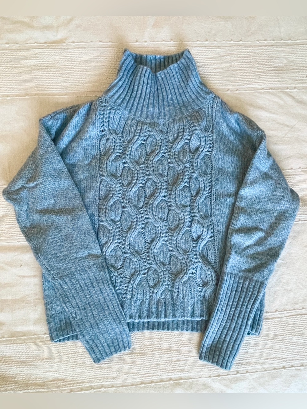 White House Black Market Cable Knit Mock Neck Sweater - Blue